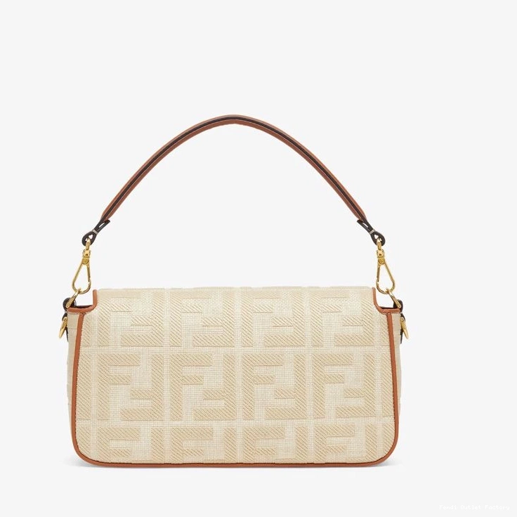 Affordable HOT Straw Beige Medium Motif Baguette FF Bag In Fendi 0814